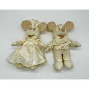 Disney Mickey Minnie Mouse Cream Champagne Monotone Wedding Set 9” Plush